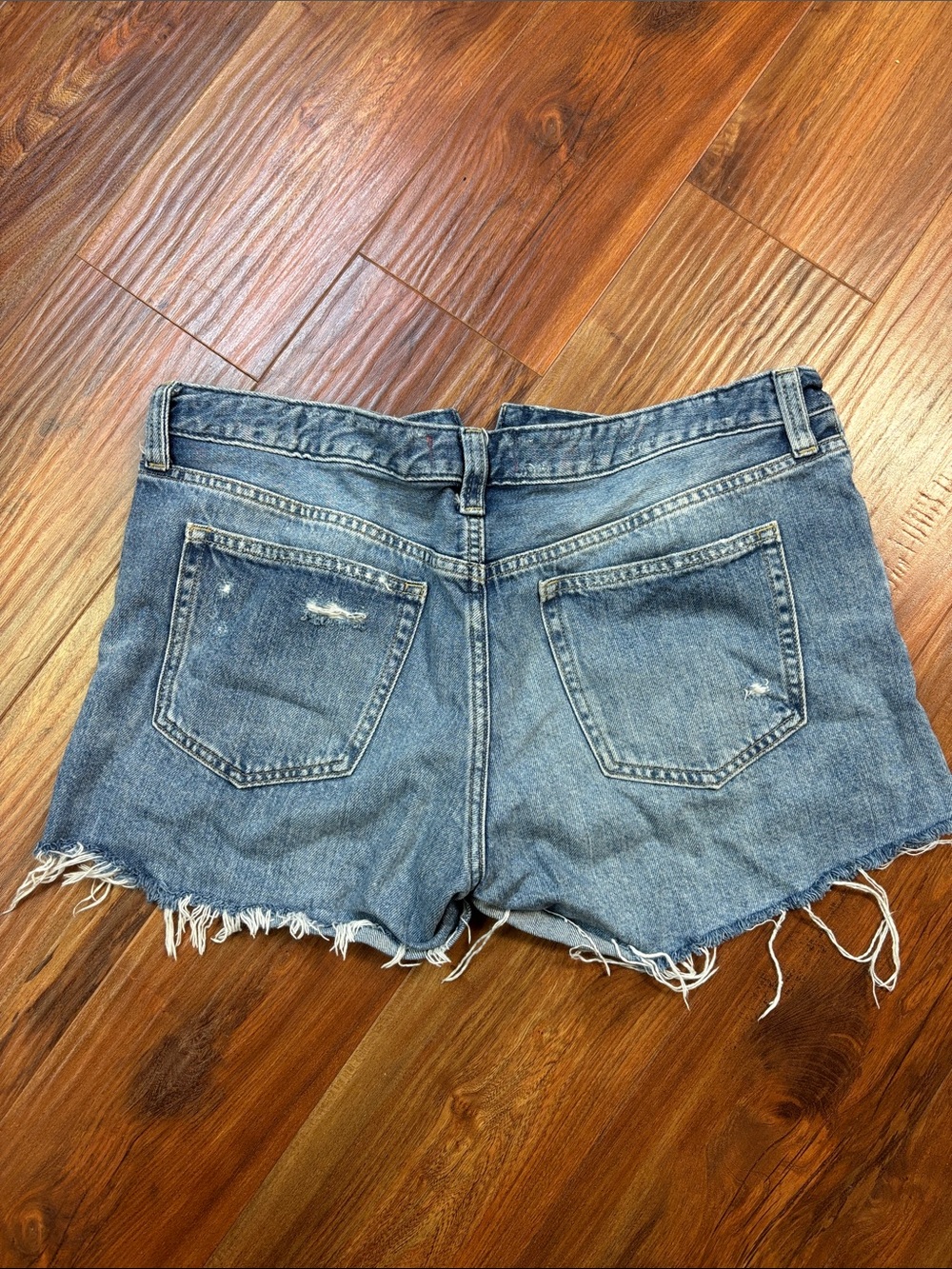 We The Free Distressed Blue Jean Shorts with Button Fly - Picture 3 of 3